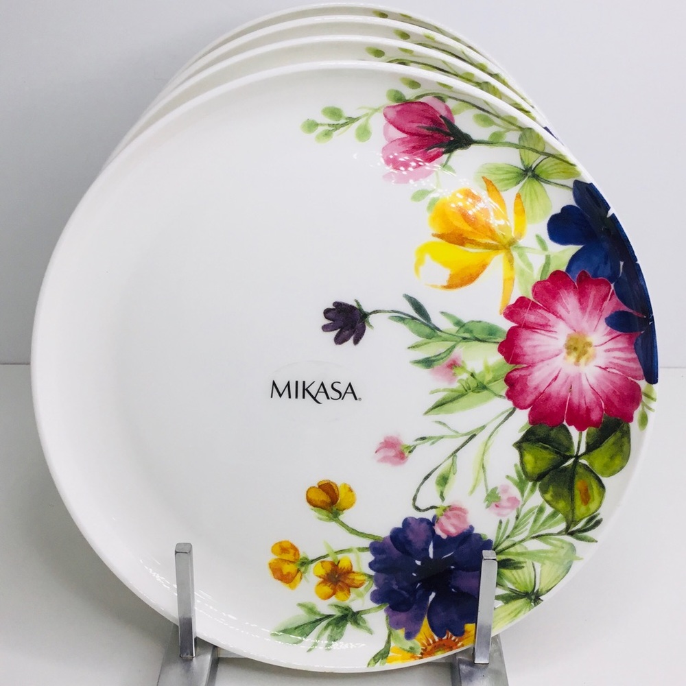 4 Salad Plates Mikasa Floral Garden Colorful Flowers, 9” New